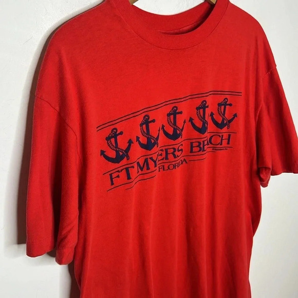 Vintage 90s Single Stitch Ft Myers Beach Florida Graphic Hanes Spell Out T Shirt - Picture 11 of 11